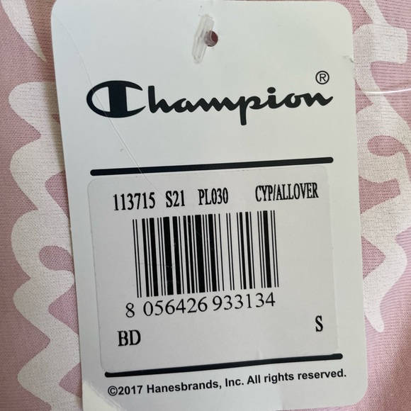 Champion Allover Print T-Shirt - Women’s Small - Spellout Logo Pink Summer BNWT - Picture 14 of 14